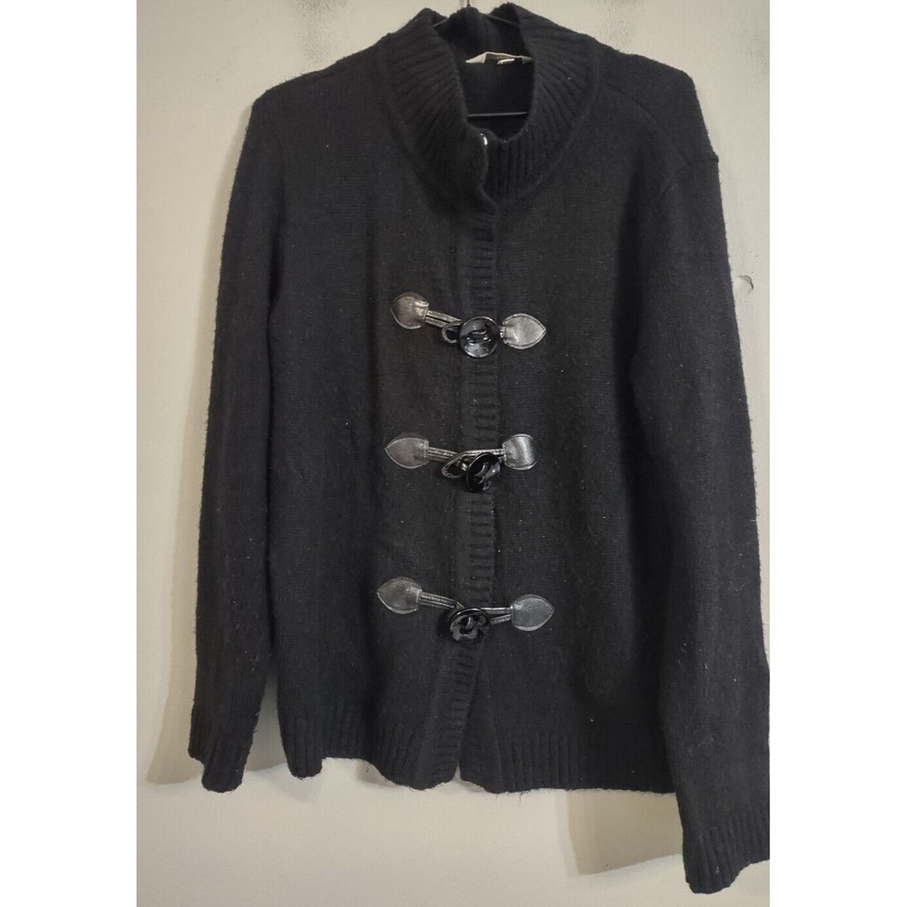 INGEBORG Poly Cotton Knit Black Cardigan Size Medium see measurements